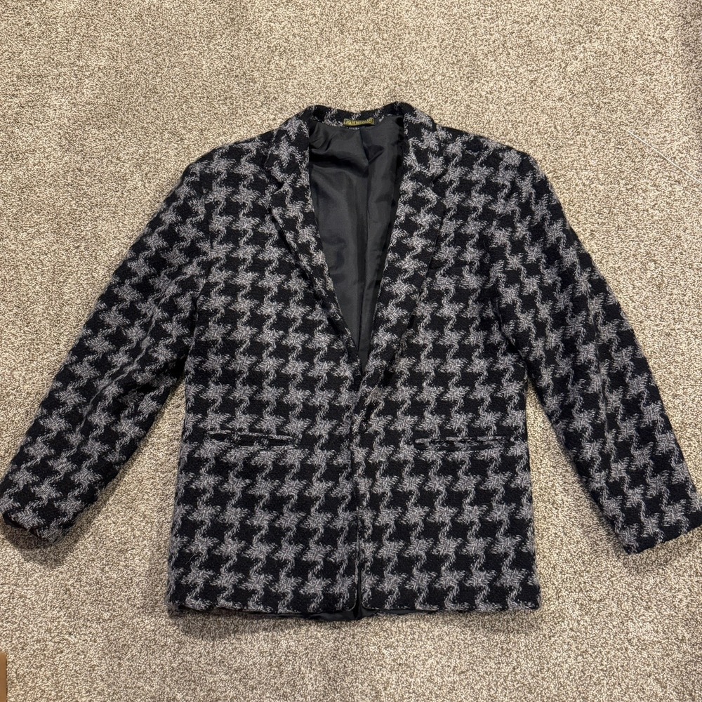 VTG Merc Tweed Sport Coat 42R Gray Black Jumbo Houndstooth Wool England Mod 60's